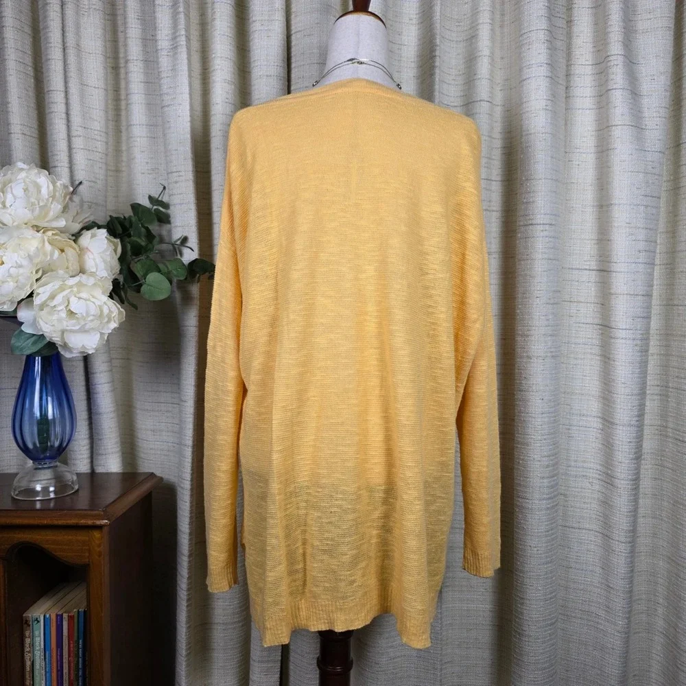 Eileen Fisher Linen Sweater Tunic 3X Boat Neck Yellow Long Sleeve Coastal Flowy - Picture 4 of 12